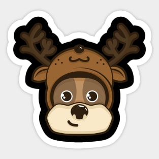 Cute dog with deer costume Head Sticker